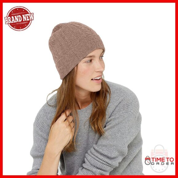 Unisex 100% Pure Cashmere Cable Knit Foldover Beanie Winter Hat main image 5